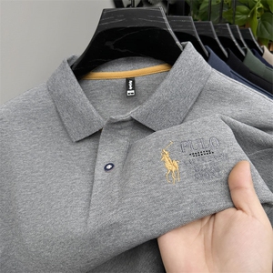 中年男士长袖T恤时尚高端polo衫春秋季爸爸装卫衣上衣服刺绣秋衣图片