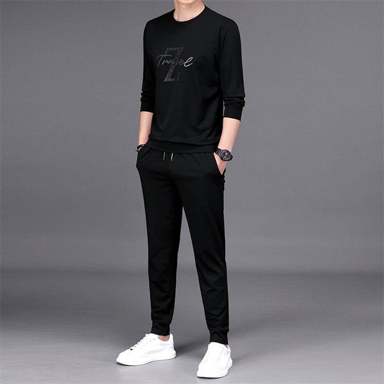 男士休闲运动套装2023新款春季中青年男装圆领百搭潮流时尚两件套图片