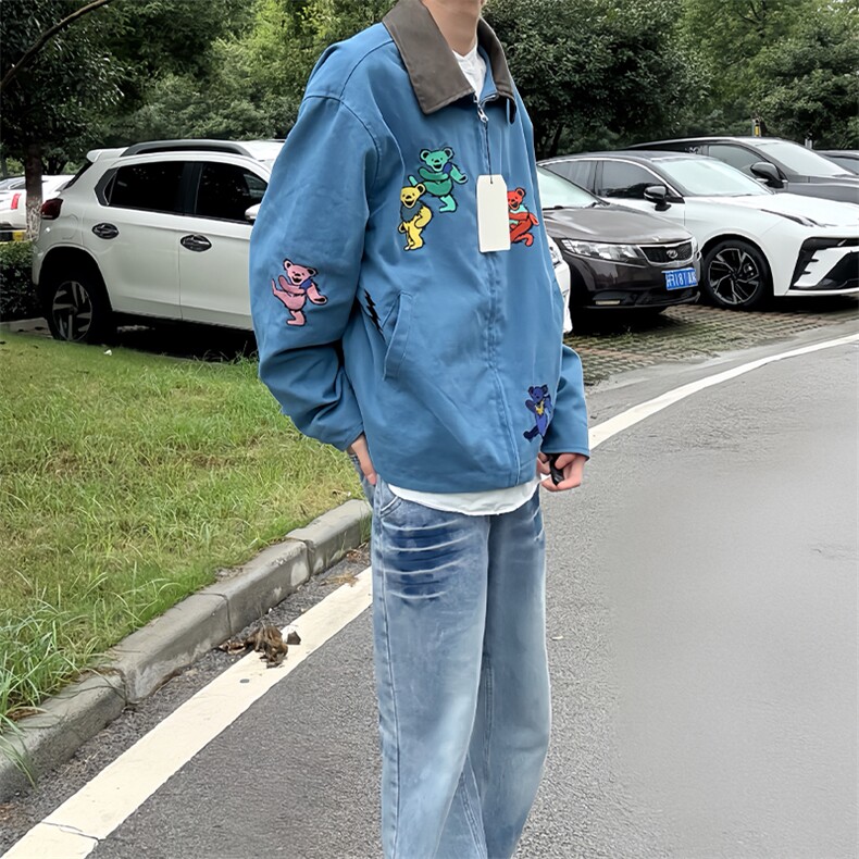 中性风美式复古小熊刺绣翻领夹克610A-1-LY148-P70,男装夹克,星座610A-1