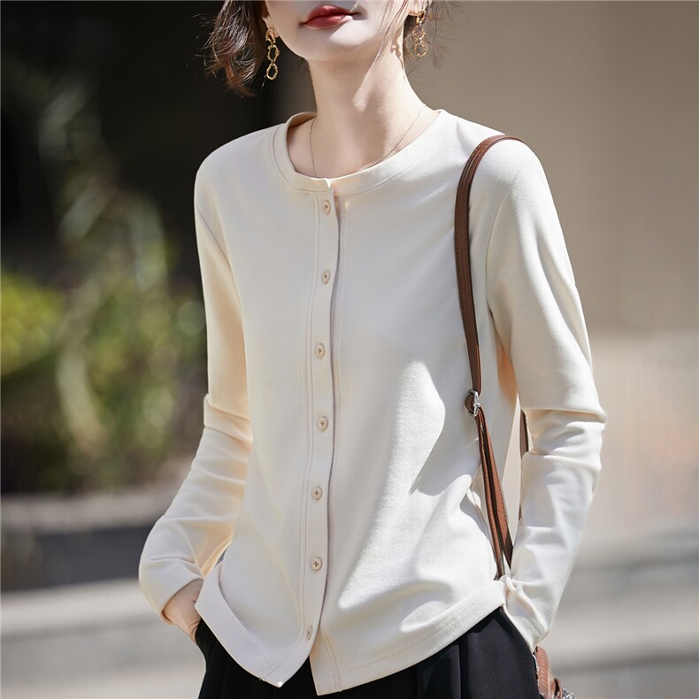 秋冬新款磨毛德绒圆领开衫女纯色宽松简约外套外穿保暖打底衫上衣，女装针织衫/毛衣，圣丽羊绒