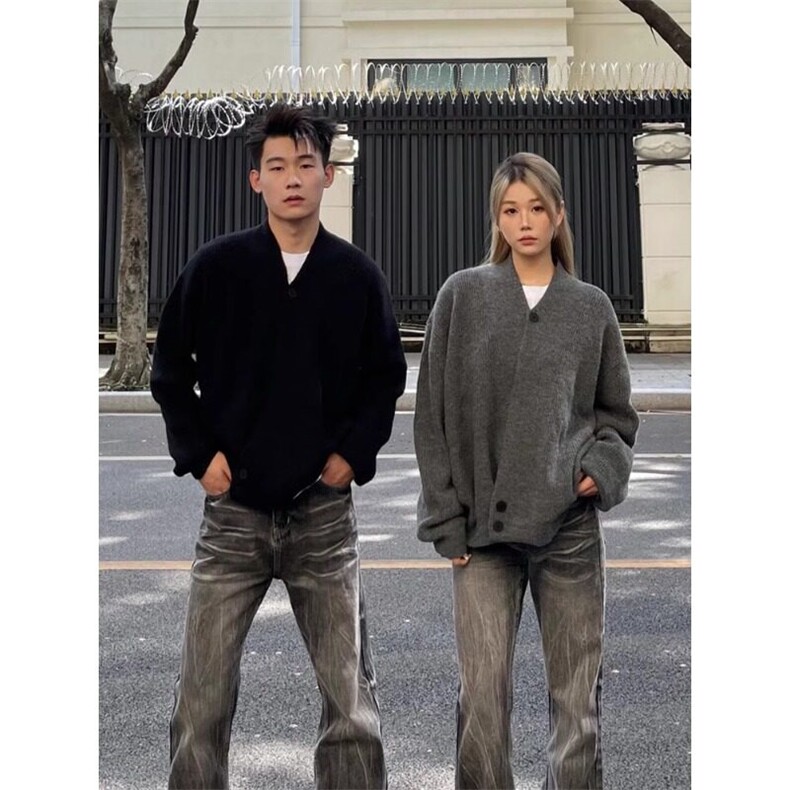 灰色道袍开衫毛衣牌慵懒风情侣外套宽松针织衫MY2369特P55,男装针织衫/毛衣,星座908-1