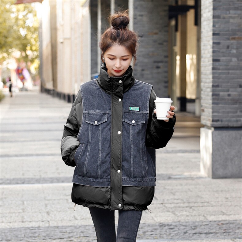 洋气牛仔拼接羽绒服女2022冬装新款女装韩版时尚保暖白鸭绒外套,女装羽绒服,慧尚依恋