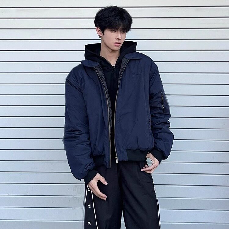 美式vibe复古翻领飞行夹克保暖加棉棉服短款外套男上衣JQ102,男装夹克,星座1116A（原606A-3）