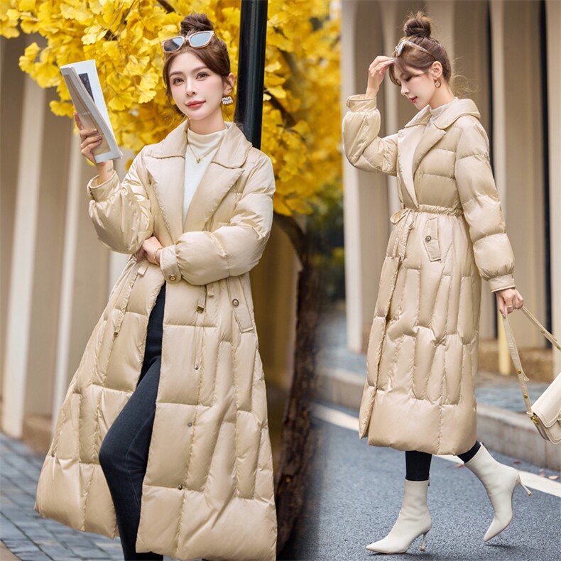 【bao款现货】2024新款冬装外套气质长款加厚抽绳羽绒服90白鸭绒,女装羽绒服,雅静靓衣