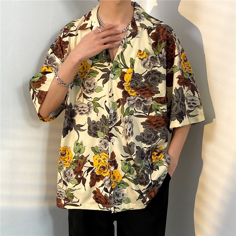 日系五分袖春夏季新款衬衫潮流慵懒男方领宽松型衬衫C1326P30,男装衬衫,星座1116-2