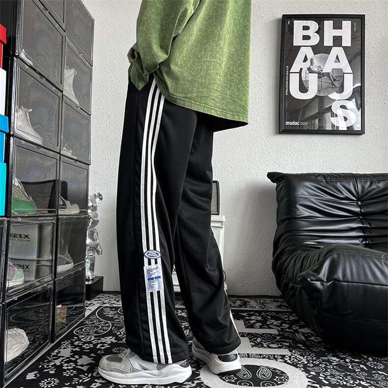男裤子条纹运动长裤宽松直筒阔腿休闲裤高街vibe风潮K0146-P30,男装休闲裤,星座308B-1