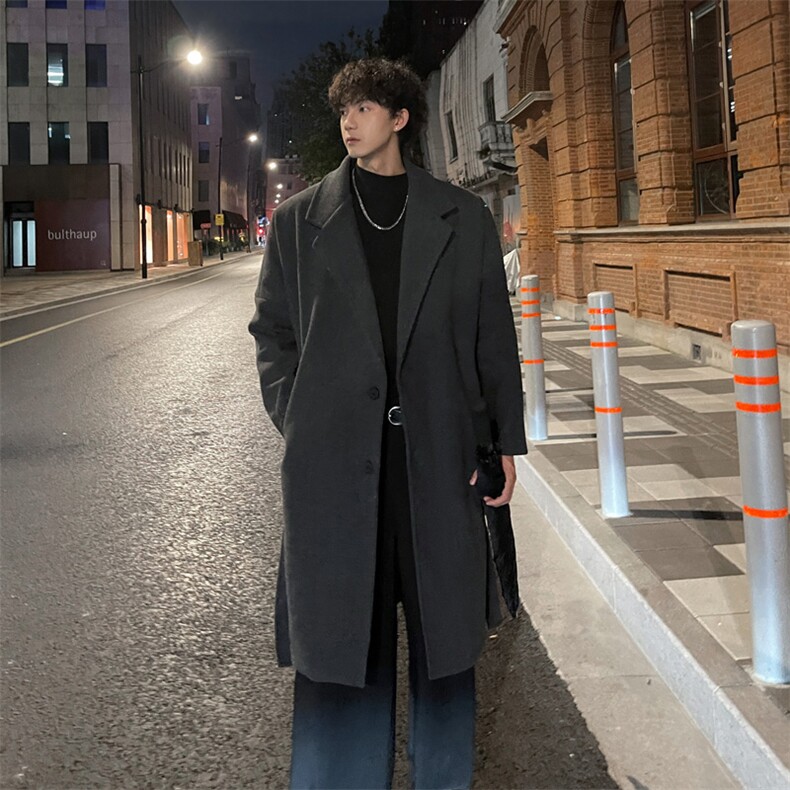 秋冬毛呢大衣男潮时尚百搭风衣宽松中长外套MN9568/P100加棉P110图片
