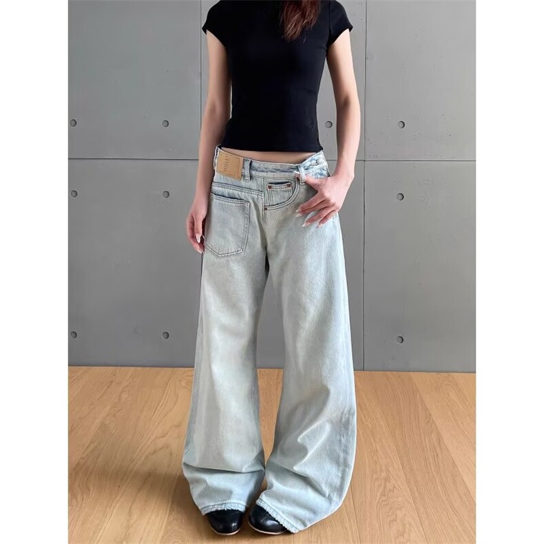 2025美式反穿错位牛仔裤男女夏秋新款宽松阔腿拖地裤RK3048-P45,男装牛仔裤,星座412-1