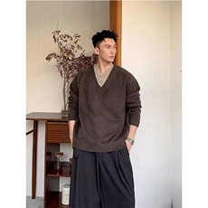 网图-假两件v领针织毛衣男xh167-特p50，男装针织衫/毛衣，电商B367