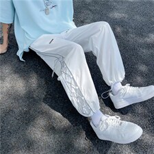 侧边抽绳裤男潮牌ins宽松直筒裤韩版潮流休闲长裤束脚GK8228-p35,男装休闲裤,星座1008-1