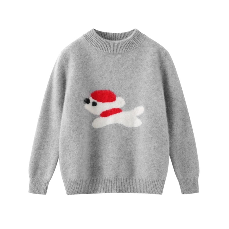 新款百搭半高领小狗提花套衫，童装儿童羊毛衫，鑫贝羊绒