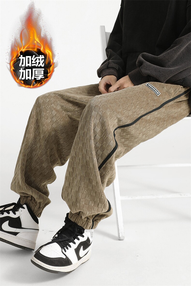 冬款雪尼尔日系复古户外男加绒加厚棋盘格束脚裤K23730J加绒-P70,男装休闲裤,电商A082