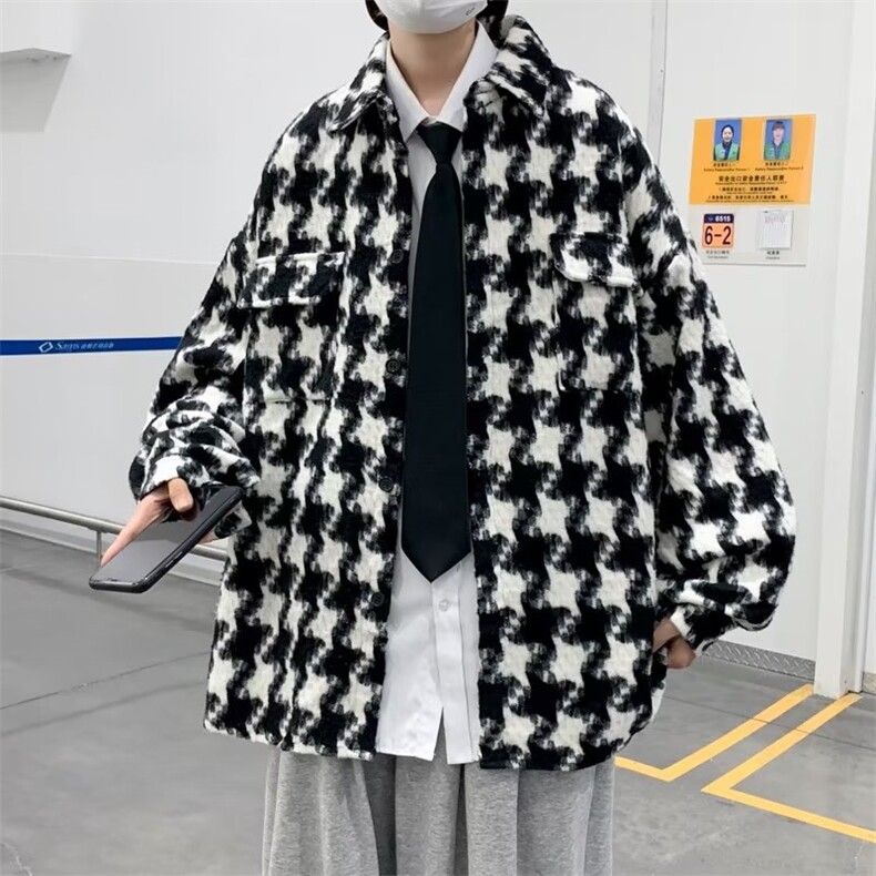 千鸟格方领青春流行外穿单排扣宽松型夹克FW03P75图片