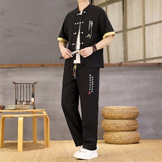 风夏季两件套男士冰丝宽松短袖套装民族男装汉服，男装T恤，星座1206（原A206）