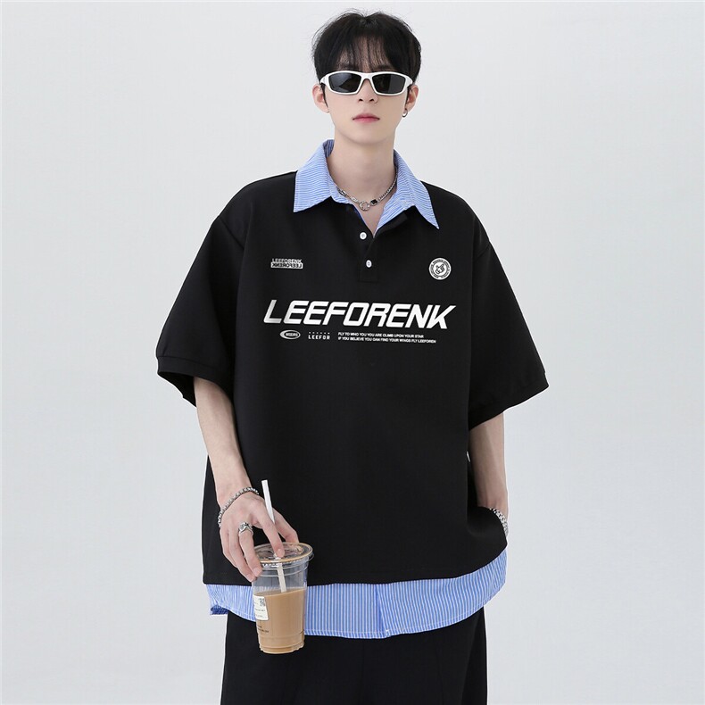 日系假两件衬衫领撞色半袖拼接潮牌百搭舒适POLO衫T恤T315-P48,男装Polo衫,电商C307