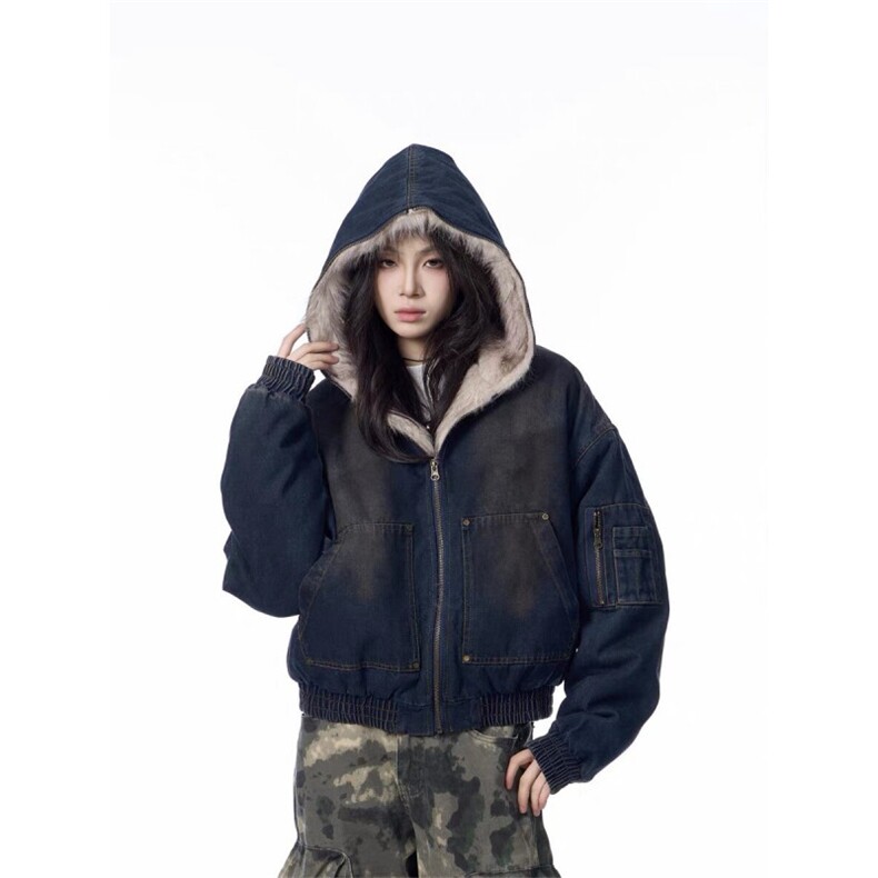 高品质重磅水洗男女冬做旧牛仔座山雕棉服外套SJ63P163,男装棉衣,星座1112-1