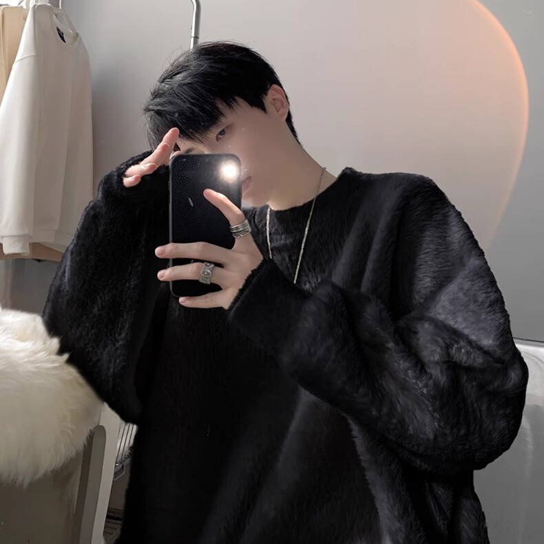 圆领毛衣男秋冬潮保暖休闲慵懒内搭针织衫日系复古高级感宽松线衣,男装针织衫/毛衣,星座218-8