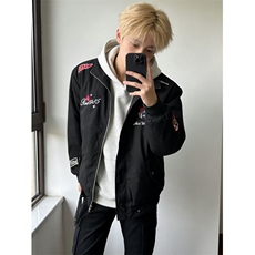 l联名款刺绣飞行员夹克外套男春秋季潮宽松棒球服，男装夹克，四季星座505