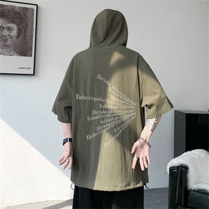 DSA028-MQA2332 P38 夏季复古潮牌连帽工装短袖男百搭休闲卫衣图片