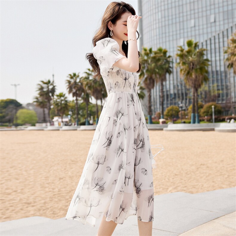 2024夏季新款显瘦小个子印花减龄连衣裙女,女装连衣裙,天丽