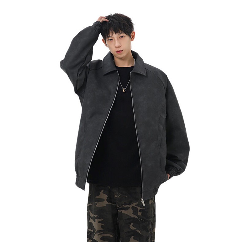 日系灰底皮衣夹克男春季新款工装外套潮牌飞行夹克A436-1801-P75,男装夹克,电商A436