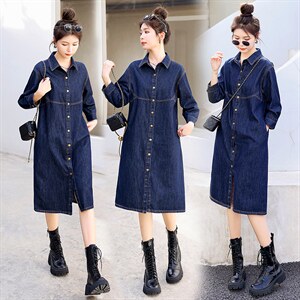 时尚显瘦牛仔披风连衣裙女长袖气质百搭宽松大码春秋季新款裙子，女装连衣裙，秋水欣儿