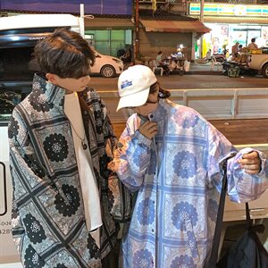 709-JK83-P100 2021春秋款 港风双面穿腰果花翻领夹克潮流嘻哈上衣图片