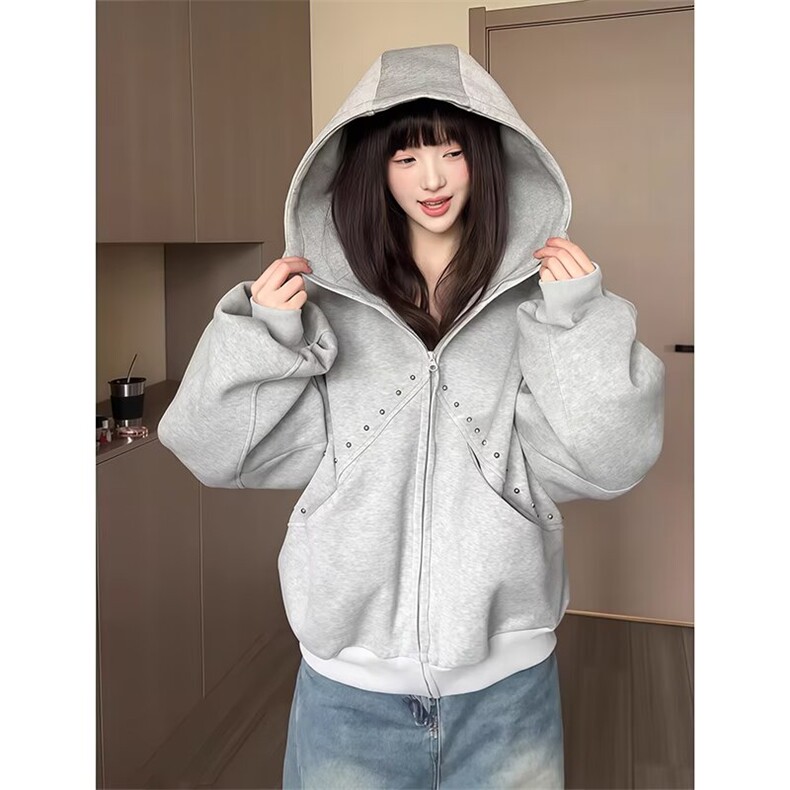 6168-P72高街美式秋冬季连帽拉链开衫卫衣男纯色上衣,男装卫衣,电商B323A