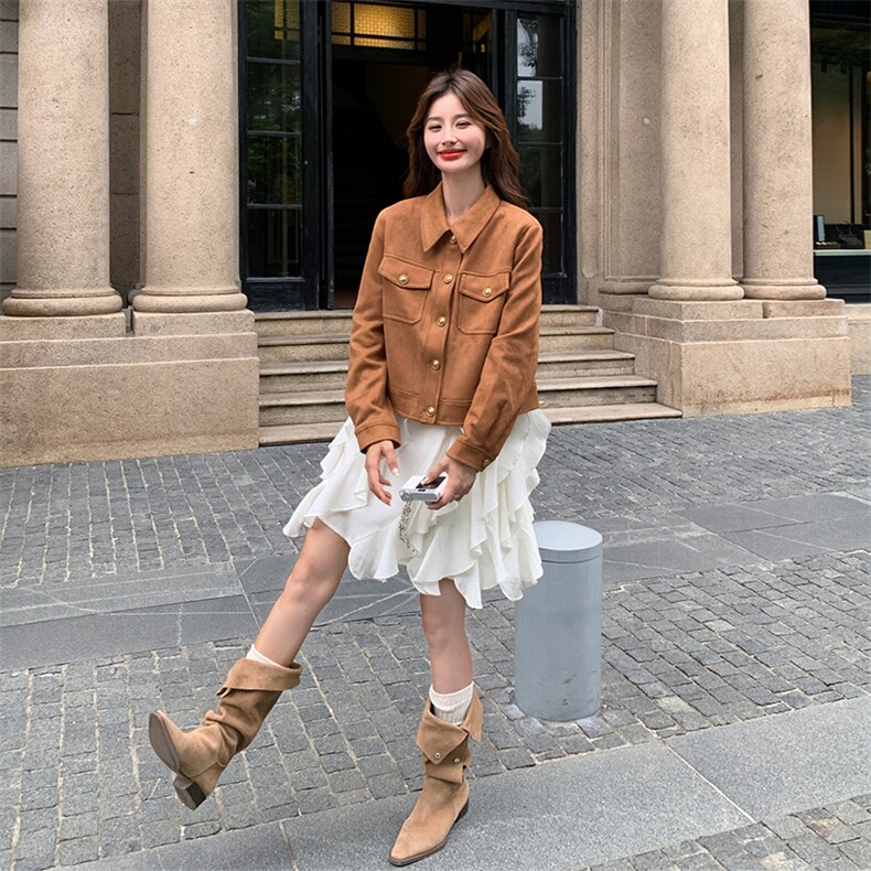 小个子早秋外套女短款2025新款今年流行又a又飒麂皮绒机车服夹克,女装短外套,2C029