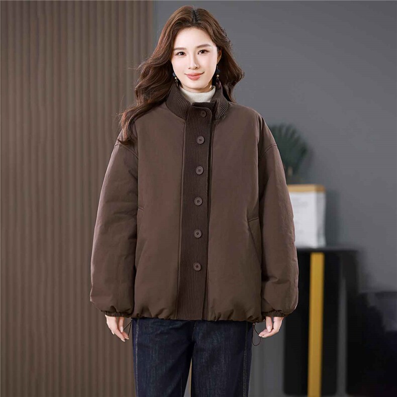 立领拼接棉衣女冬装2025新款时尚洋气设计感宽松加厚保暖棉服外套,女装棉衣/棉服,涵誉