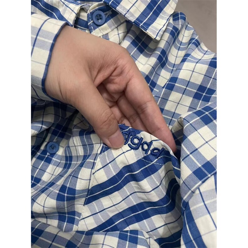 TC1316-P55美式复古蓝白撞色长袖polo领衬衫宽松学院风百搭上衣,女装衬衫,星座617A-2