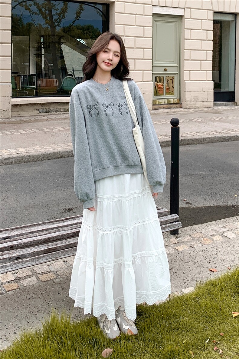 休闲减龄穿搭灰色卫衣套装女春秋2025超火好看高级感半身裙两件套,女装套装/套裙,2D014