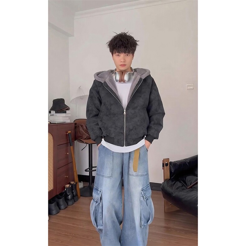 ！A2363P98-冬季加绒加厚荔枝纹皮座山雕外套男女款毛领棉衣,男装棉衣,电商B241