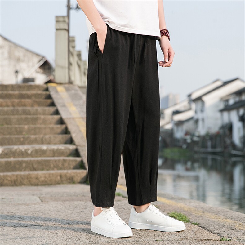 2023春夏风盘扣休闲裤男宽松抽绳九分裤长裤A203-6601P75,男装休闲裤,星座815（原A203）