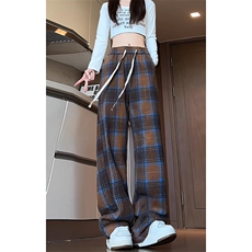 特批P30无差价秋新款美拉德格子裤男士休闲中性时尚阔腿长裤K1529，男装休闲裤，电商A001
