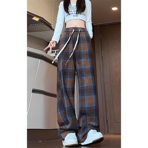 特批P30无差价秋新款美拉德格子裤男士休闲中性时尚阔腿长裤K1529图片