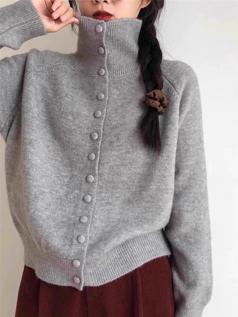 2025年秋季时尚百搭通勤简约休闲多扣开衫，女装针织衫/毛衣，隆格羊绒