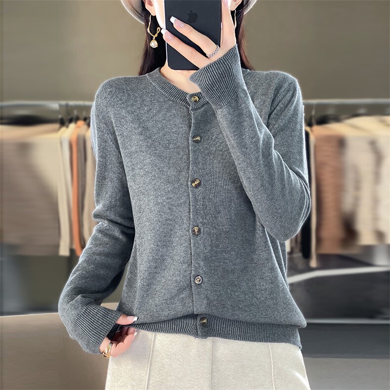 纯棉线长袖针织开衫女短外套叠穿毛衣宽松显瘦设计感外搭上衣,针织衫/毛衣,阁惠羊绒