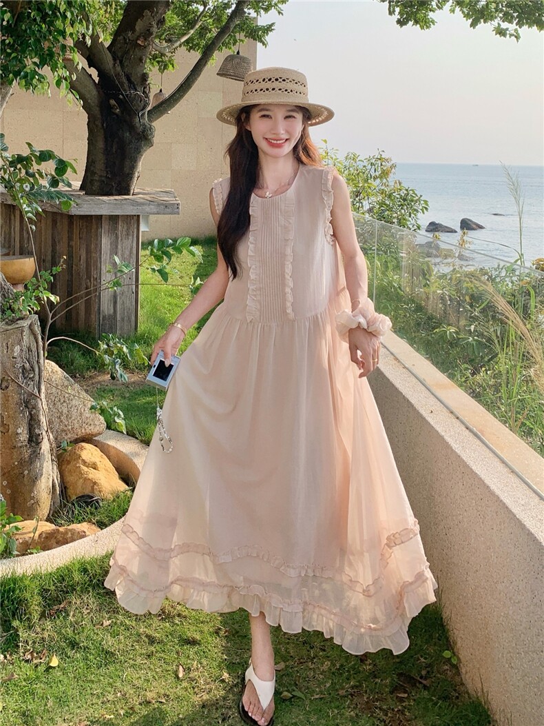 【现货】柔雾粉清新甜美木耳边连衣裙P160-K238,女装连衣裙,网红馆