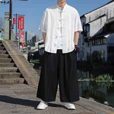 风泡泡压皱条纹褶皱轻薄透气春夏休闲手工盘扣短袖上衣30506，男装T恤，星座305A（原312A-1）