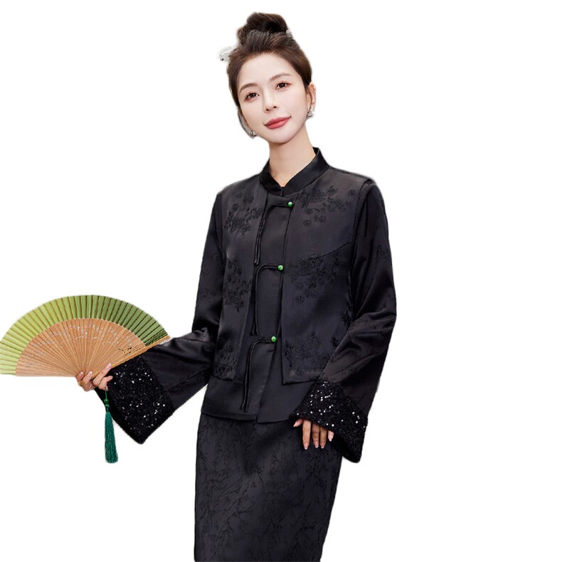2024新款女士春装时尚潮流复古盘扣立领百搭减龄显瘦马甲上衣,女装马甲,施恩睿棋