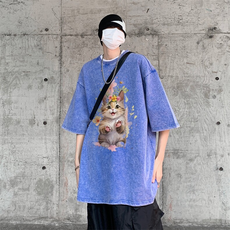 潮牌宽松短袖t恤蜡染美式复古高街水洗做旧517A-2-SX245-P38,男装T恤,星座517A-2
