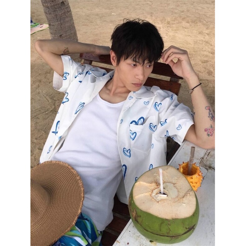 CP1258-P38短袖衬衫男女夏季休闲宽松情侣百搭海边沙滩衬衣,男装T恤,电商B323A
