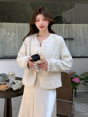 上重工刺绣提花时尚外套春季中国甜美宽松单件圆领单排扣2025，女装短外套，浙宝208A