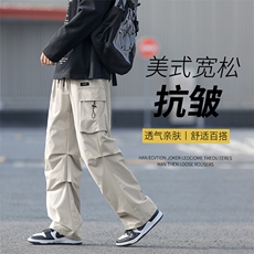 卡其色酷飒风工装裤男秋冬2025新款美式高街伞兵裤机能痞帅休闲裤，男装工装外套，星座718-1