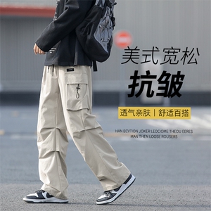 卡其色酷飒风工装裤男秋冬2025新款美式高街伞兵裤机能痞帅休闲裤图片
