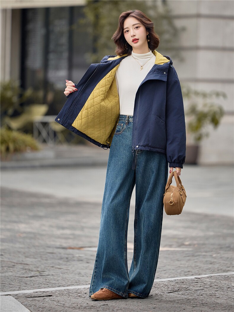 独特漂亮连帽冲锋衣夹棉厚外套女2025新款巨好看短款二棉衣棒球服,女装棉衣/棉服,梦懿尔