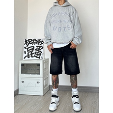B221美式ins高街暗黑拉链休闲牛仔短裤五分裤LK23082-P50控68，男装牛仔裤，电商B221