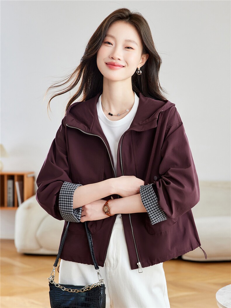 现货！高端外套女短款2026年秋季新款格子拼接洋气春秋夹克上衣,女装短外套,沐七七