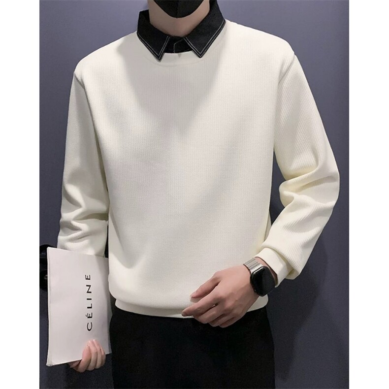 假两件男毛衣秋冬季加绒加厚衬衫领针织衫保暖带领毛线衣MA270,男装针织衫/毛衣,星座1116A（原606A-3）